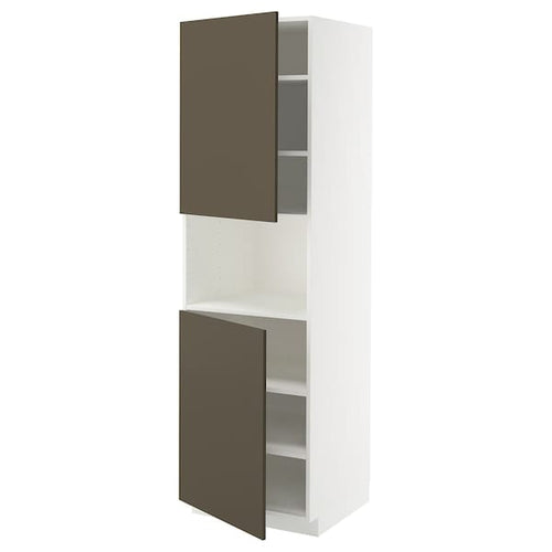 METOD high cab f micro w 2 doors/shelves, white/Havstorp brown-beige, 60x60x200 cm