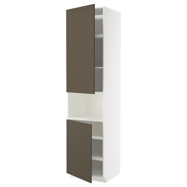 METOD - High cab f micro w 2 doors/shelves, white/Havstorp brown-beige, 60x60x240 cm