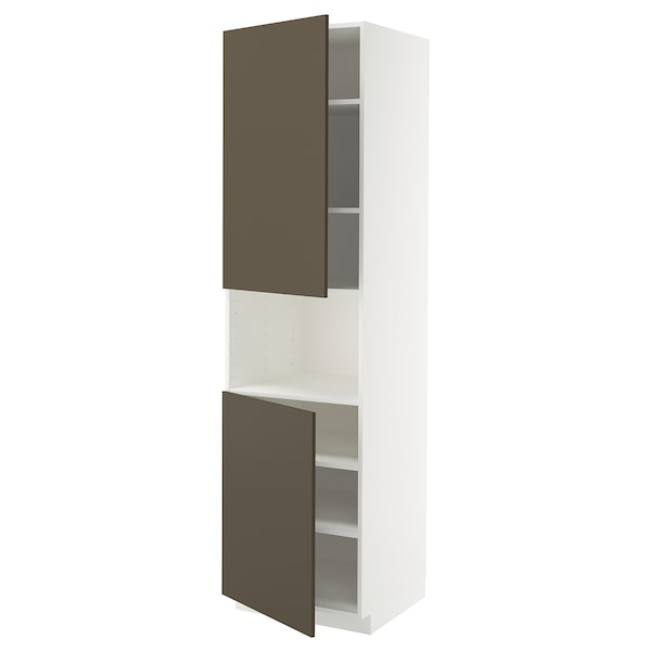 METOD - High cab f micro w 2 doors/shelves, white/Havstorp brown-beige, 60x60x220 cm