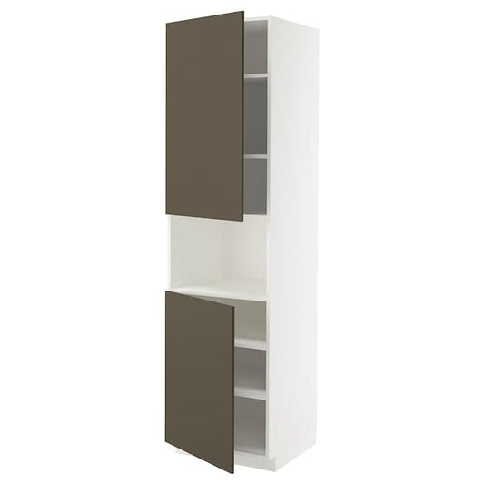 Ikea METOD - High cab f micro w 2 doors/shelves, white/Havstorp brown-beige, 60x60x220 cm