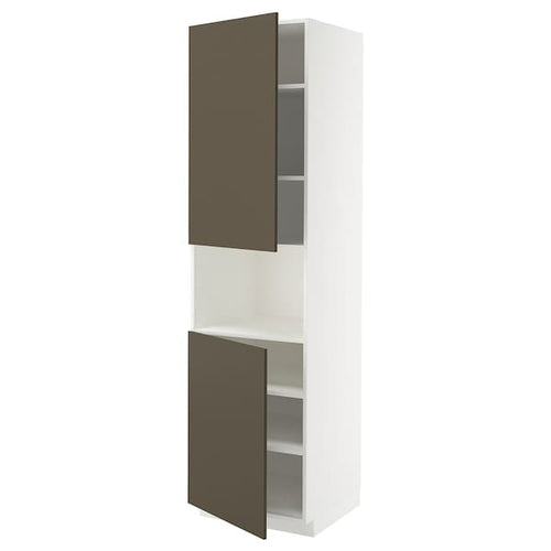 METOD high cab f micro w 2 doors/shelves, white/Havstorp brown-beige, 60x60x220 cm