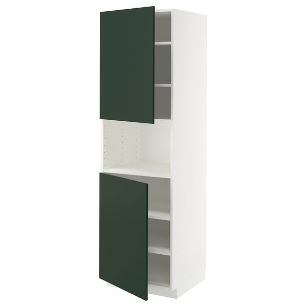 METOD - METOD High cab f micro w 2 doors/shelves, white/Havstorp deep green, 60x60x200 cm