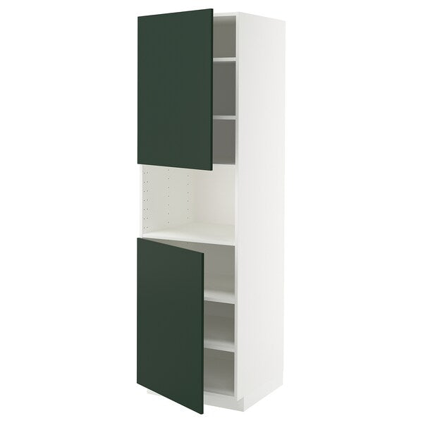 METOD - High cab f micro w 2 doors/shelves, white/Havstorp deep green, 60x60x200 cm