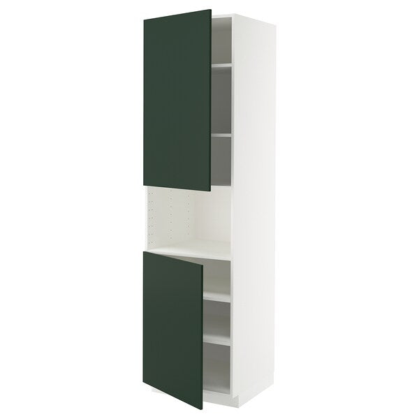 METOD - High cab f micro w 2 doors/shelves, white/Havstorp deep green, 60x60x220 cm