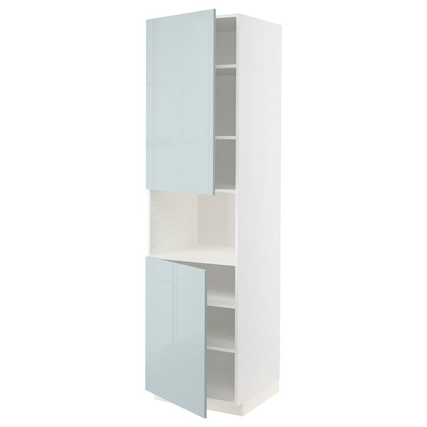 METOD - High cab f micro w 2 doors/shelves, white/Kallarp light grey-blue, 60x60x220 cm