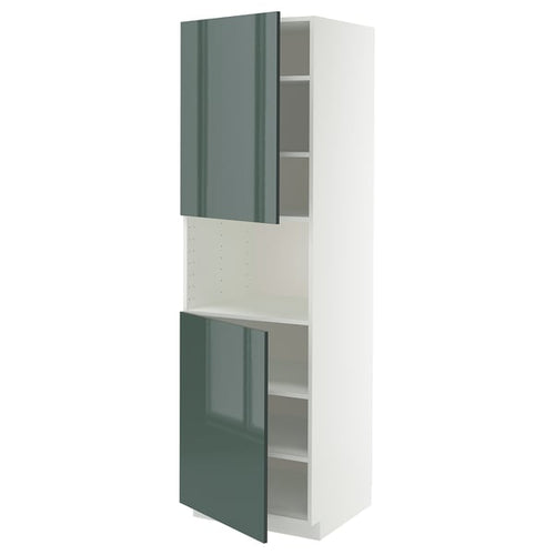 METOD high cab f micro w 2 doors/shelves, white/Kallarp high-gloss dark grey-green, 60x60x200 cm