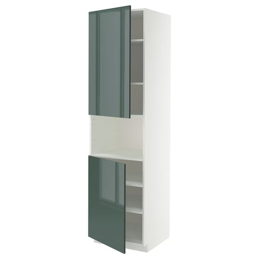 METOD - METOD High cab f micro w 2 doors/shelves, white/Kallarp high-gloss dark grey-green, 60x60x220 cm