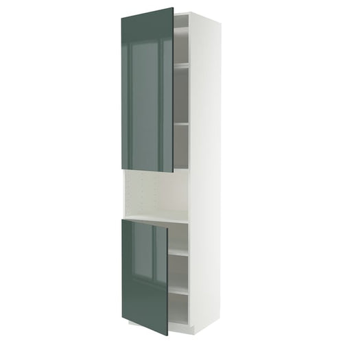 METOD high cab f micro w 2 doors/shelves, white/Kallarp high-gloss dark grey-green, 60x60x240 cm