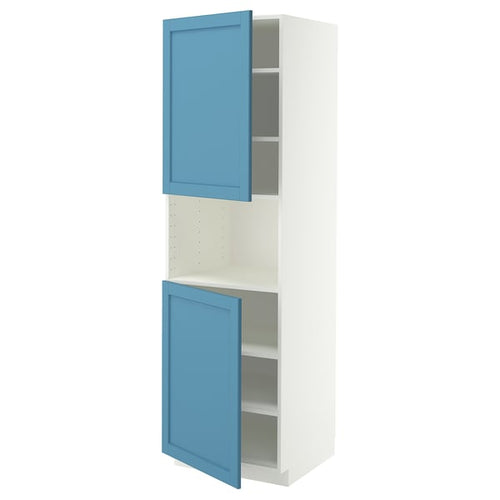 METOD high cab f micro w 2 doors/shelves, white/Lerhyttan blue, 60x60x200 cm