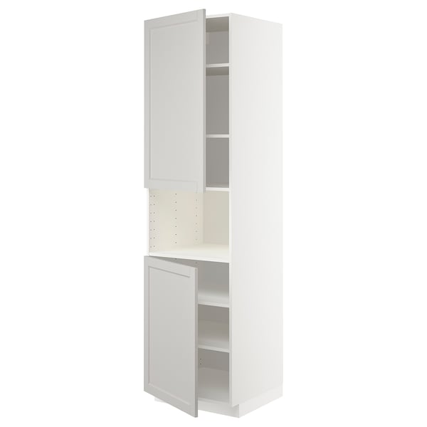 METOD - METOD High cab f micro w 2 doors/shelves, white/Lerhyttan light grey, 60x60x220 cm