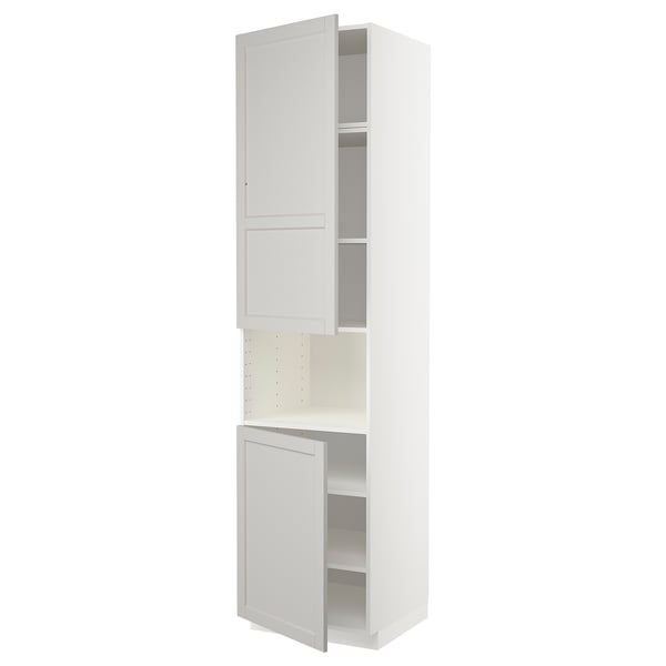 METOD - METOD High cab f micro w 2 doors/shelves, white/Lerhyttan light grey, 60x60x240 cm