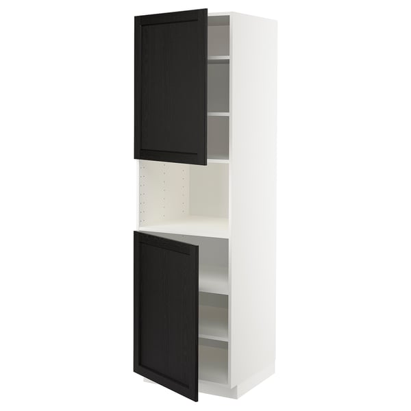 METOD high cab f micro w 2 doors/shelves, white/Lerhyttan black stained, 60x60x200 cm