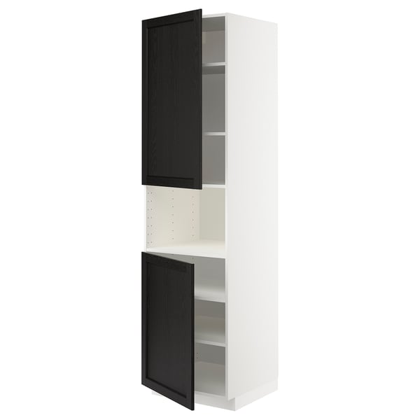 METOD high cab f micro w 2 doors/shelves, white/Lerhyttan black stained, 60x60x220 cm