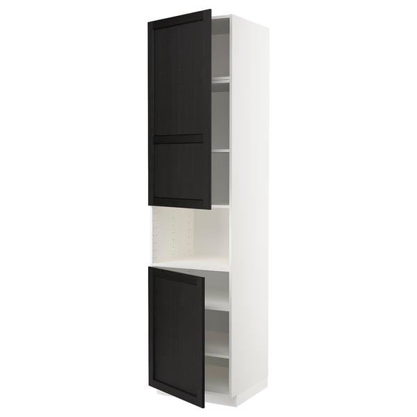 METOD high cab f micro w 2 doors/shelves, white/Lerhyttan black stained, 60x60x240 cm