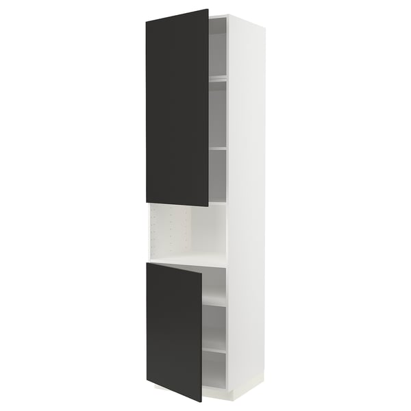 METOD high cab f micro w 2 doors/shelves, white/Nickebo matt anthracite, 60x60x240 cm