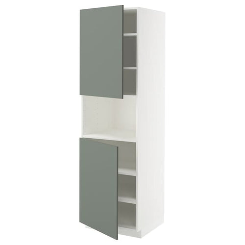 METOD high cab f micro w 2 doors/shelves, white/Nickebo matt grey-green, 60x60x200 cm