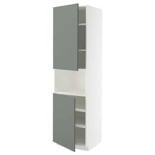 Ikea METOD - High cab f micro w 2 doors/shelves, white/Nickebo matt grey-green, 60x60x220 cm