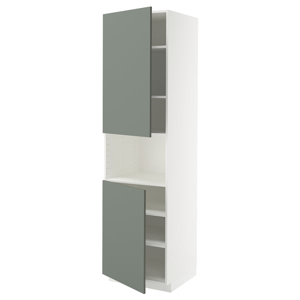 METOD - METOD High cab f micro w 2 doors/shelves, white/Nickebo matt grey-green, 60x60x220 cm