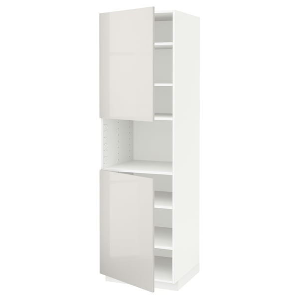 METOD high cab f micro w 2 doors/shelves, white/Ringhult light grey, 60x60x200 cm