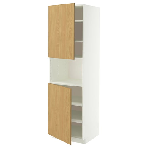METOD high cab f micro w 2 doors/shelves, white/Sinarp oak veneer, 60x60x200 cm
