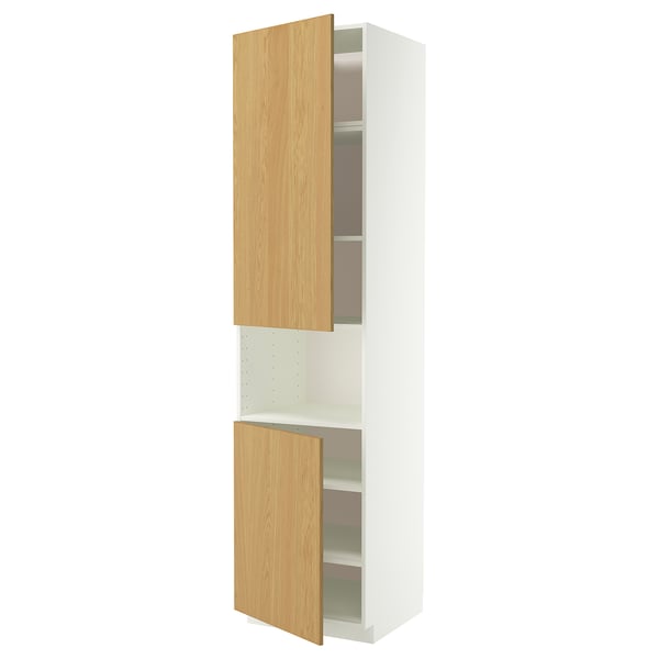 METOD high cab f micro w 2 doors/shelves, white/Sinarp oak veneer, 60x60x240 cm