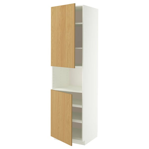 METOD high cab f micro w 2 doors/shelves, white/Sinarp oak veneer, 60x60x220 cm