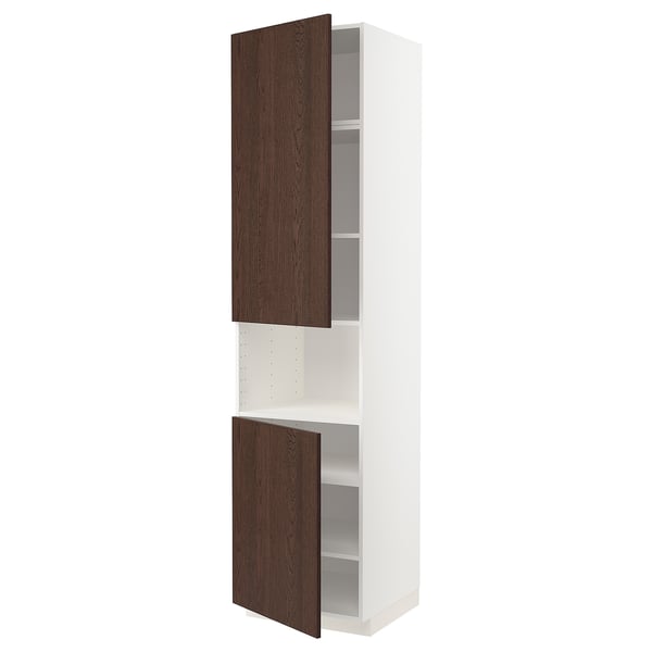 METOD high cab f micro w 2 doors/shelves, white/Sinarp brown, 60x60x240 cm