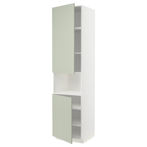 METOD high cab f micro w 2 doors/shelves, white/Stensund light green, 60x60x240 cm