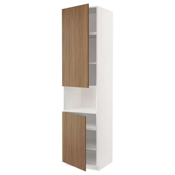 METOD high cab f micro w 2 doors/shelves, white/Tistorp brown walnut effect, 60x60x240 cm
