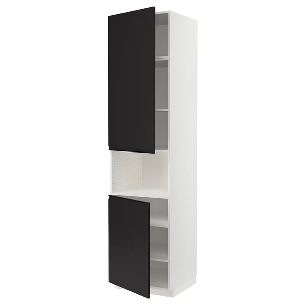 METOD high cab f micro w 2 doors/shelves, white/Upplöv matt anthracite, 60x60x240 cm