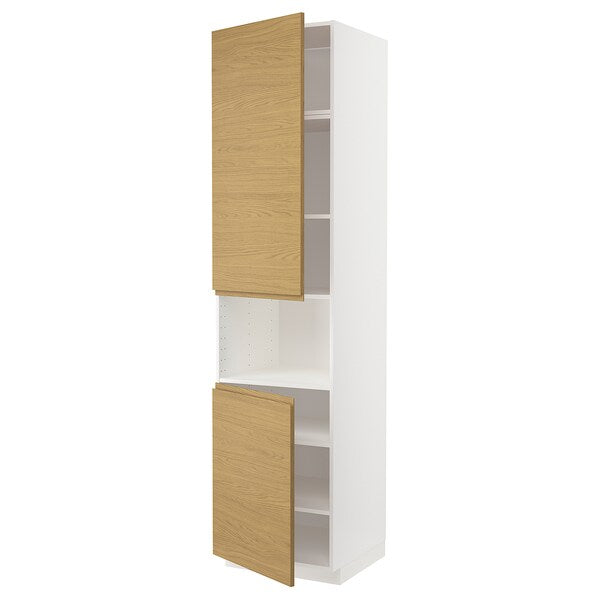 METOD - High cab f micro w 2 doors/shelves, white/Voxtorp oak effect, 60x60x240 cm