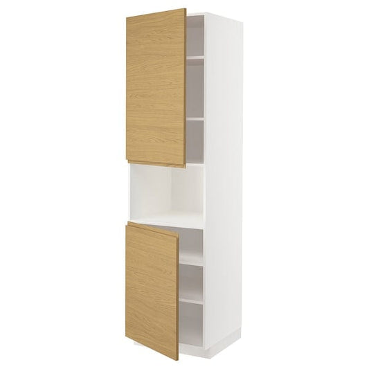 Ikea METOD - High cab f micro w 2 doors/shelves, white/Voxtorp oak effect, 60x60x220 cm