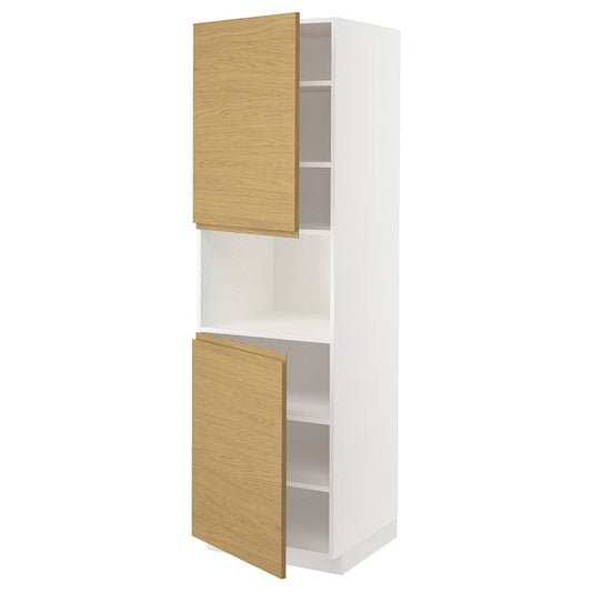 Ikea METOD - High cab f micro w 2 doors/shelves, white/Voxtorp oak effect, 60x60x200 cm