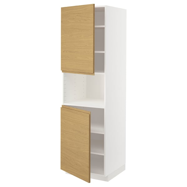 METOD high cab f micro w 2 doors/shelves, white/Voxtorp oak effect, 60x60x200 cm