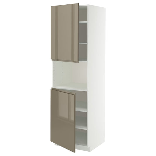 METOD - METOD High cab f micro w 2 doors/shelves, white/Voxtorp high-gloss dark grey-brown, 60x60x200 cm
