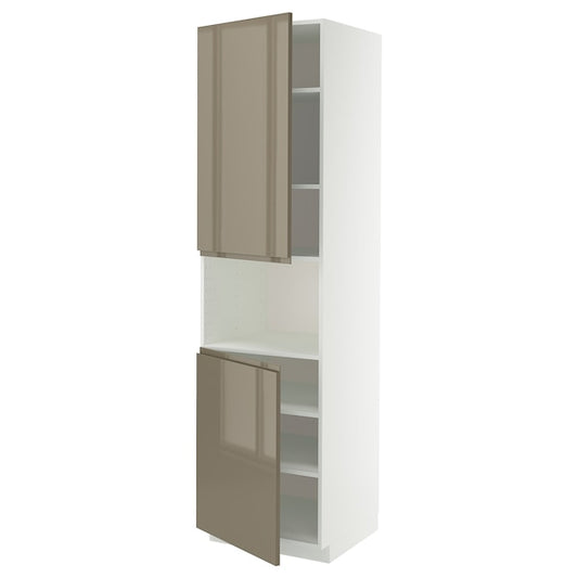 METOD - METOD High cab f micro w 2 doors/shelves, white/Voxtorp high-gloss dark grey-brown, 60x60x220 cm
