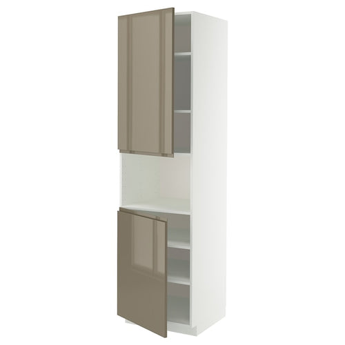 METOD high cab f micro w 2 doors/shelves, white/Voxtorp high-gloss dark grey-brown, 60x60x220 cm
