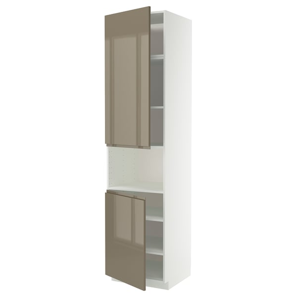 METOD - METOD High cab f micro w 2 doors/shelves, white/Voxtorp high-gloss dark grey-brown, 60x60x240 cm