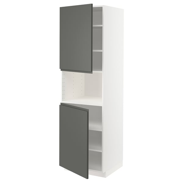 METOD high cab f micro w 2 doors/shelves, white/Voxtorp dark grey, 60x60x200 cm