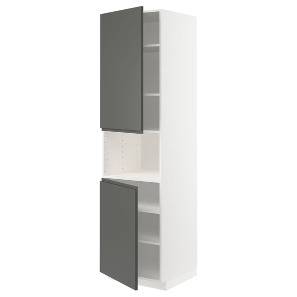 METOD high cab f micro w 2 doors/shelves, white/Voxtorp dark grey, 60x60x220 cm