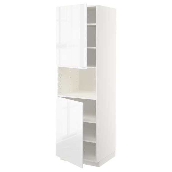 METOD high cab f micro w 2 doors/shelves, white/Voxtorp high-gloss/white, 60x60x200 cm