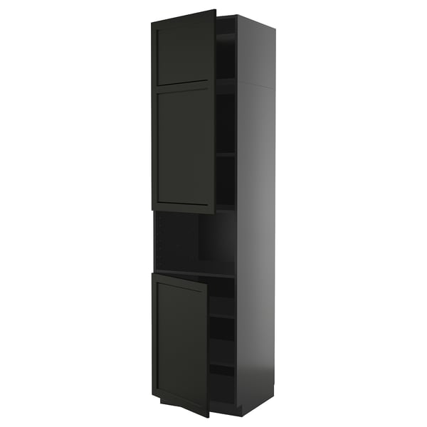 METOD high cab f micro w 2 doors/shelves, black-grey/Lerhyttan black stained, 60x60x240 cm