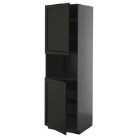 METOD high cab f micro w 2 doors/shelves, black-grey/Lerhyttan black stained, 60x60x200 cm