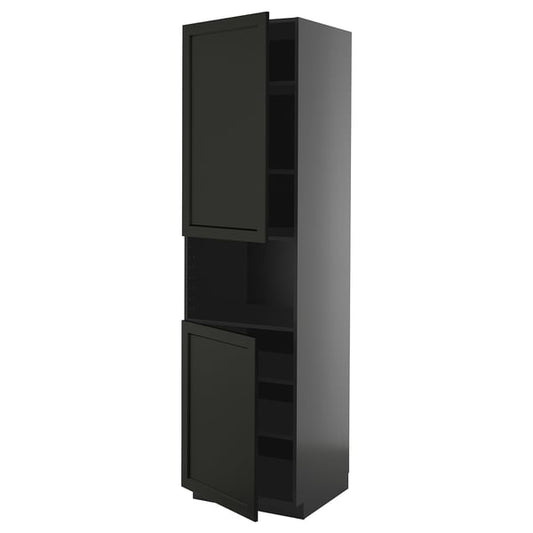 METOD - METOD High cab f micro w 2 doors/shelves, black-grey/Lerhyttan black stained, 60x60x220 cm