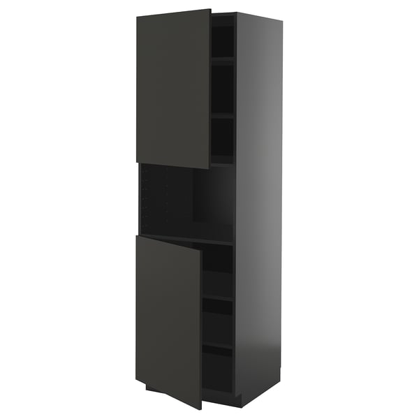 METOD high cab f micro w 2 doors/shelves, black-grey/Nickebo matt anthracite, 60x60x200 cm