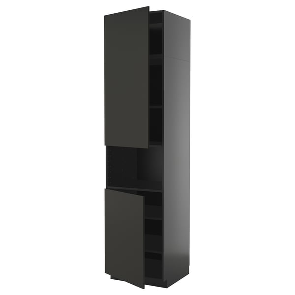 METOD - METOD High cab f micro w 2 doors/shelves, black-grey/Nickebo matt anthracite, 60x60x240 cm