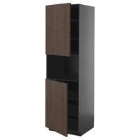 METOD high cab f micro w 2 doors/shelves, black-grey/Sinarp brown, 60x60x200 cm