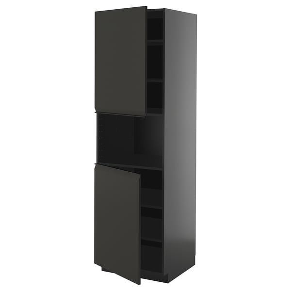 METOD high cab f micro w 2 doors/shelves, black-grey/Upplöv matt anthracite, 60x60x200 cm