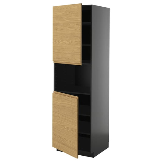METOD - METOD High cab f micro w 2 doors/shelves, black-grey/Voxtorp oak effect, 60x60x200 cm