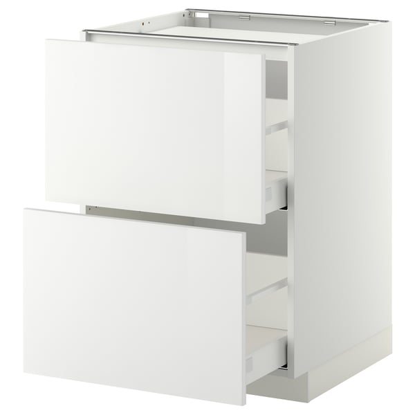 METOD base cab f hob/2 fronts/2 drawers, white/Ringhult white, 60x60 cm